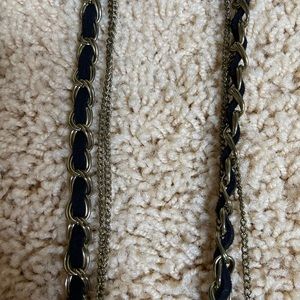 Black suede and gold tone chain necklace